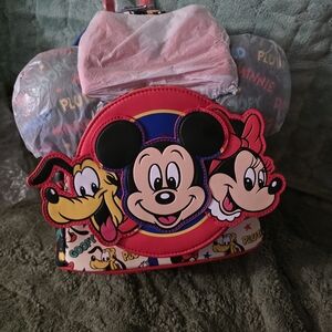 Loungefly Mickey and Friends Kids Backpack - Red, Black, and Pink